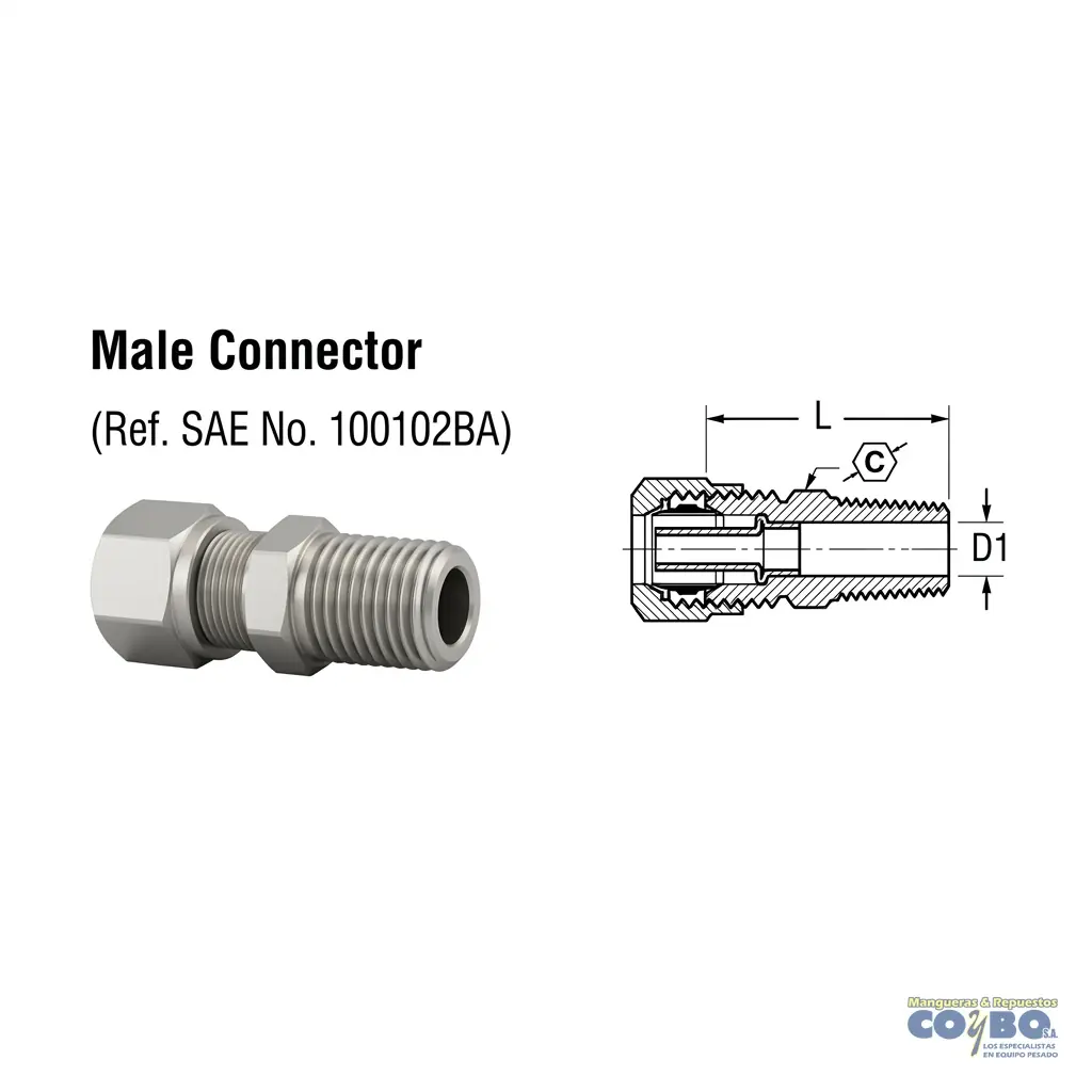 FITTING MANG 1/4 M NPT 1/4 CON GUIA - Miniatura 2