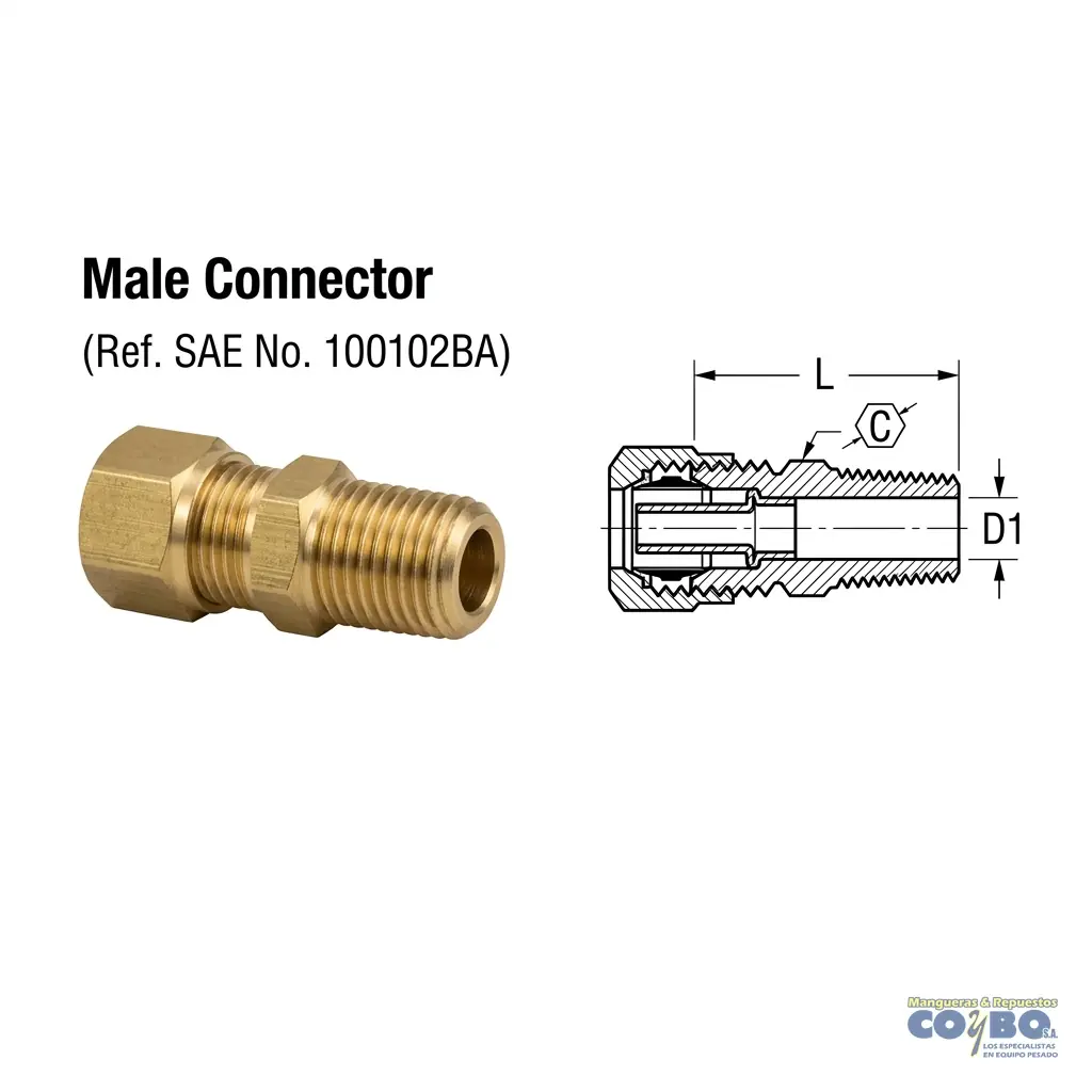 FITTING MANG 3/8 M NPT 3/8 CON GUIA - Miniatura 2