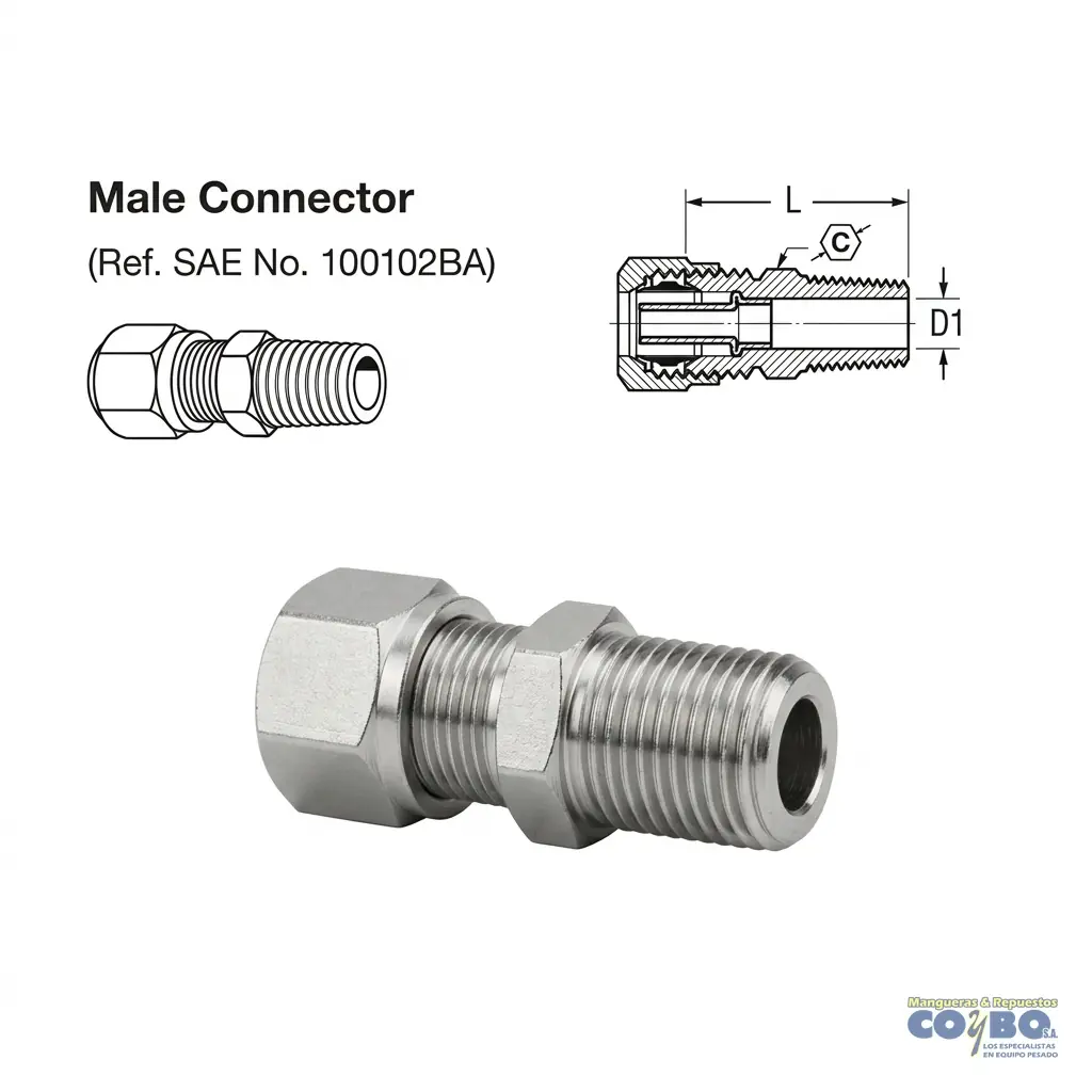 FITTING MANG 1/2 M NPT 3/8 CON GUIA - Miniatura 2