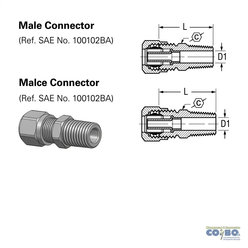 FITTING MANG 1/2 M NPT 1/2 CON GUIA - Miniatura 2