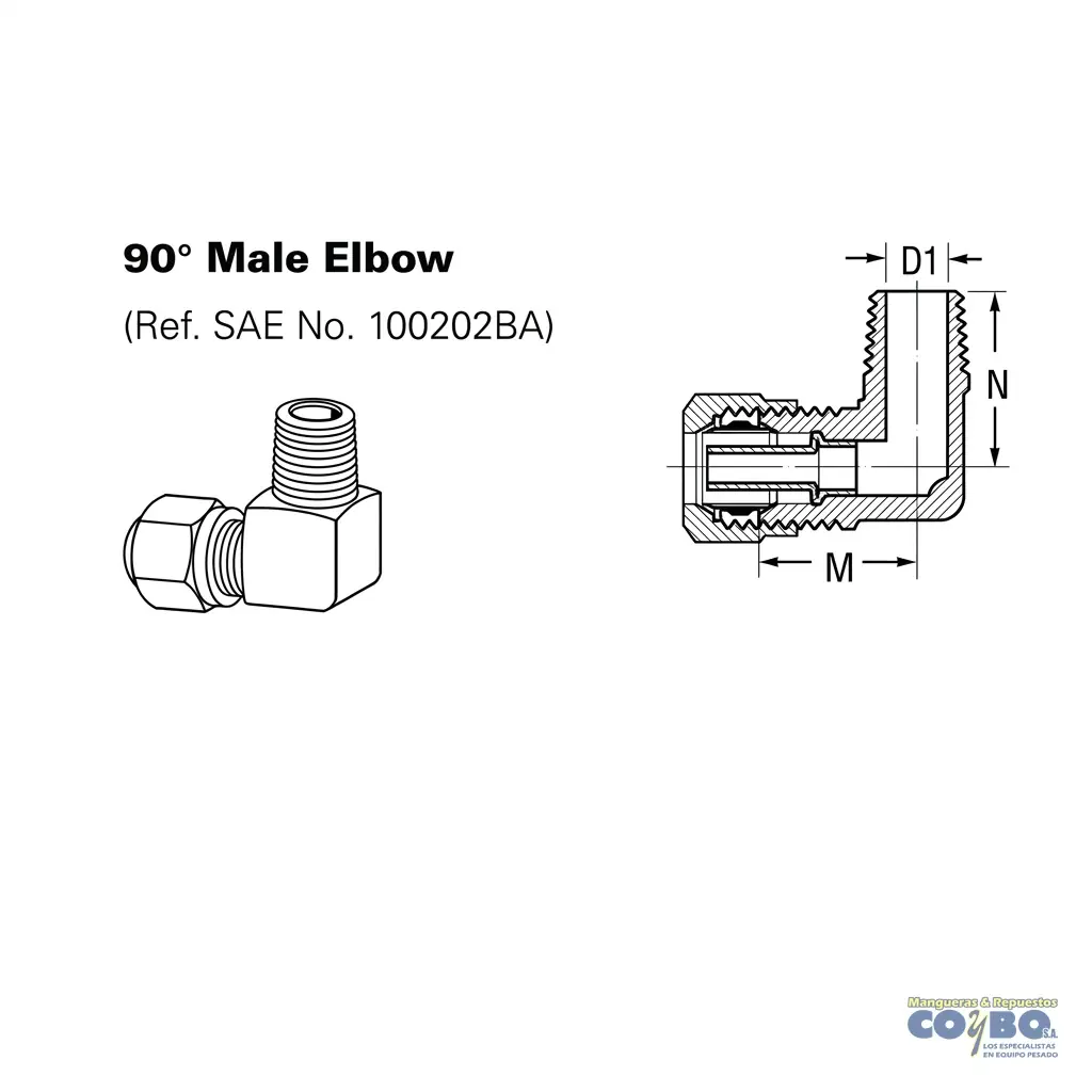 FITTING MANG 1/4 M NPT 1/8 A 90 CON GUIA - Miniatura 2