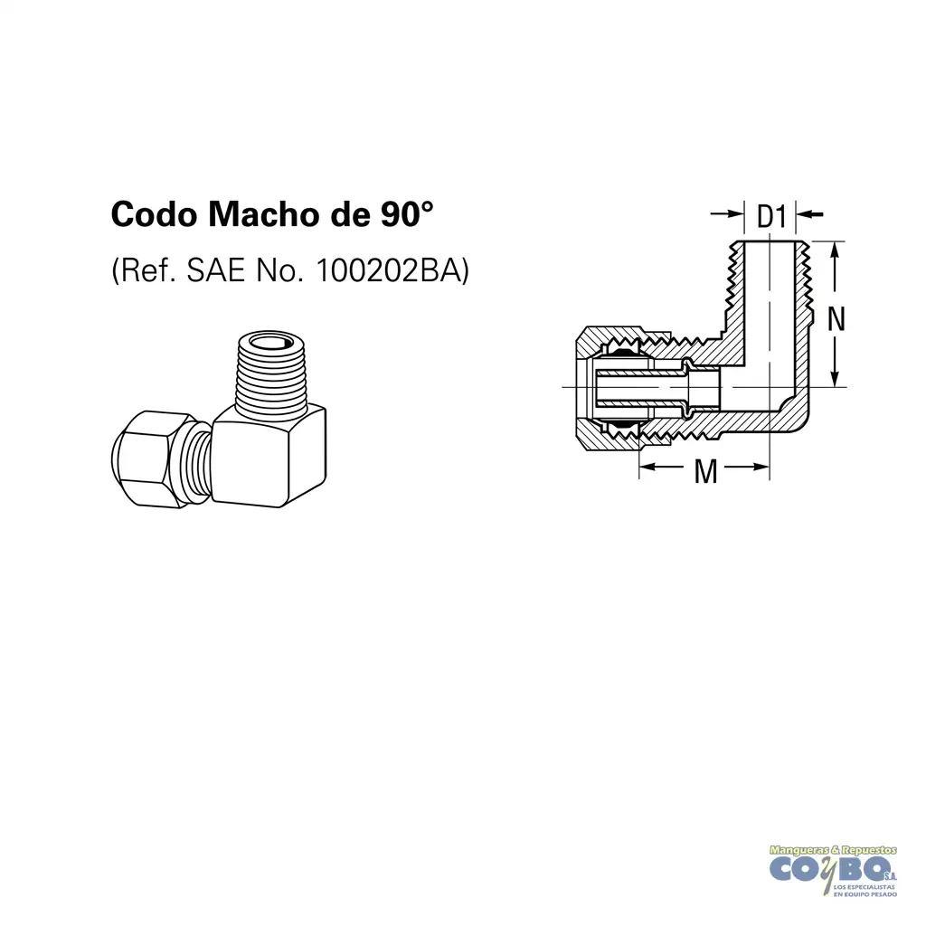 FITTING MANG 1/4 M NPT 1/4 A 90 CON GUÍA - Miniatura 2