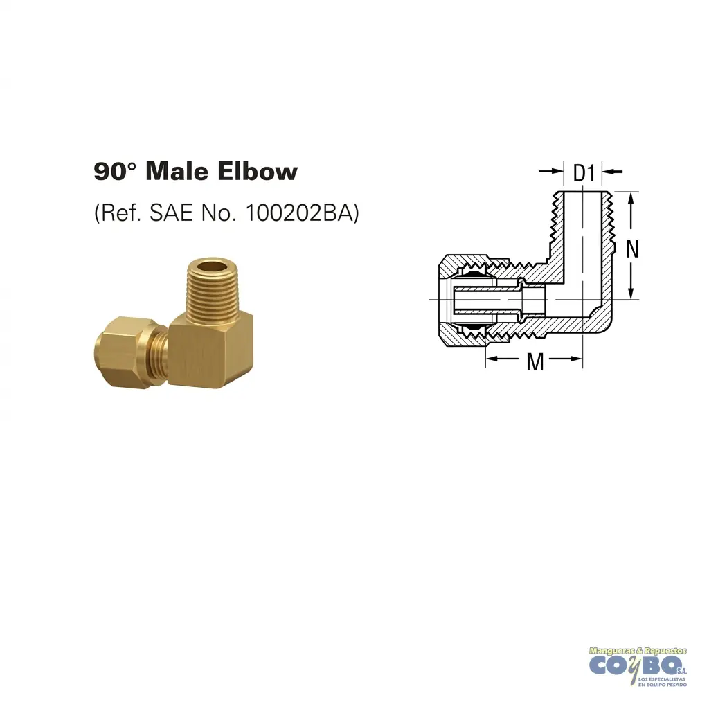 FITTING MANG 3/8 M NPT 1/4 A 90 CON GUÍA - Miniatura 2