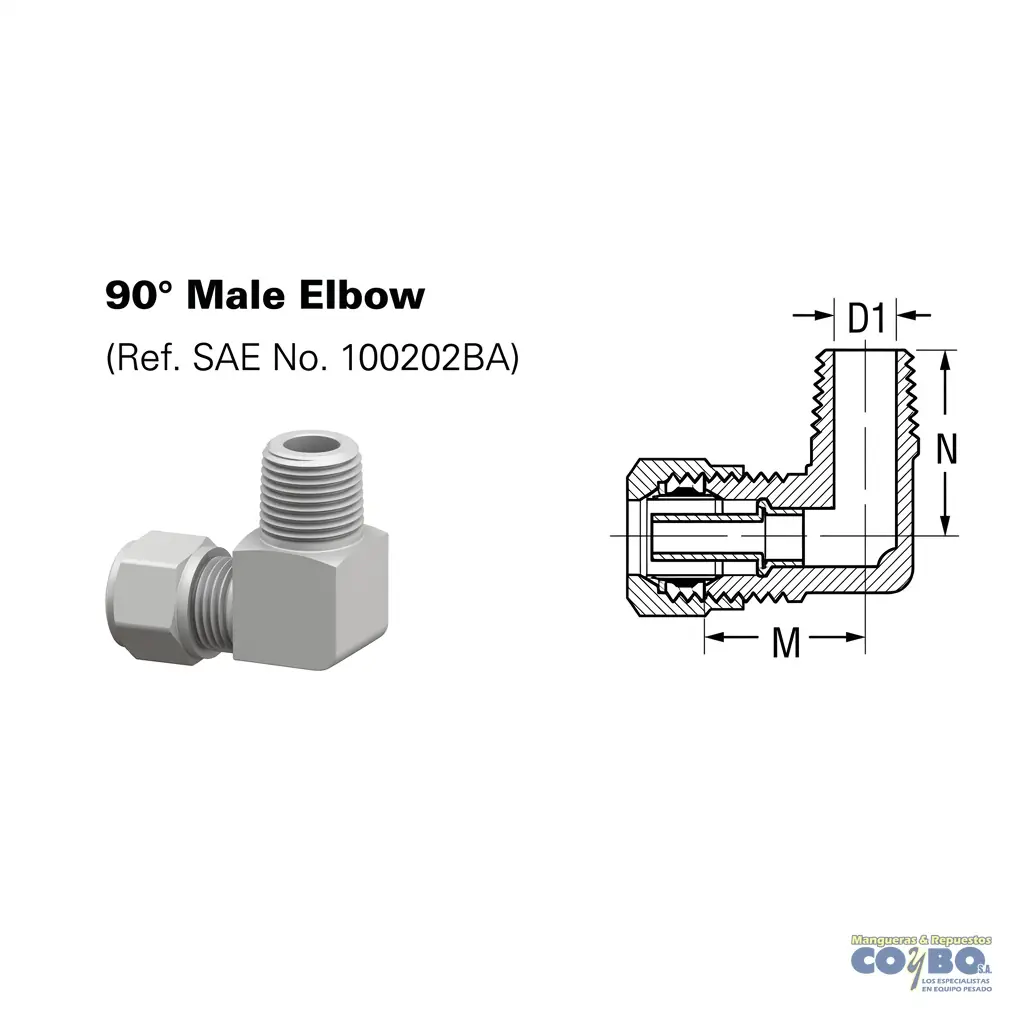 FITTING MANG 3/8 M NPT 3/8 A 90 CON GUÍA - Miniatura 2