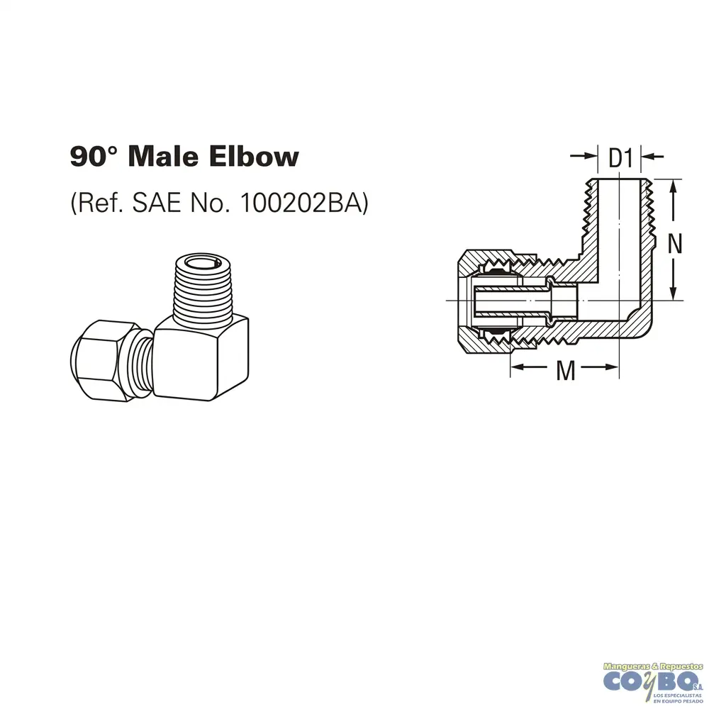 FITTING MANG 1/2 M NPT 3/8 A 90 CON GUÍA - Miniatura 2