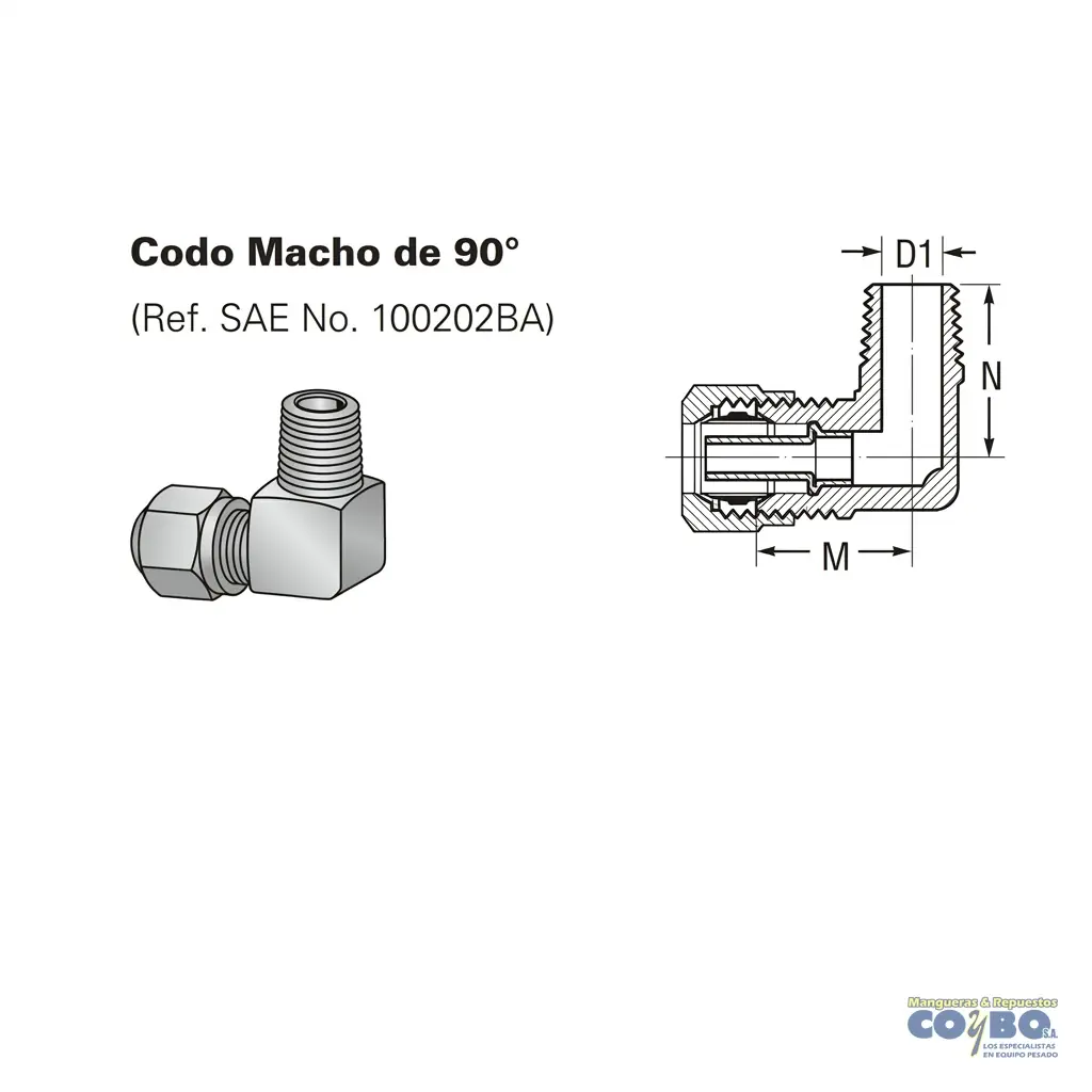 FITTING MANG 1/2 M NPT 1/2 A 90 CON GUÍA - Miniatura 2