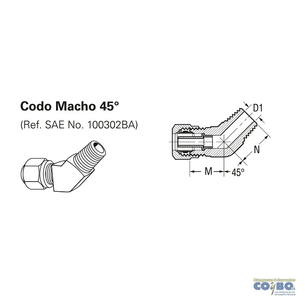 CONECTOR 3/8-3/8 45 CON GUÍA - Miniatura 2
