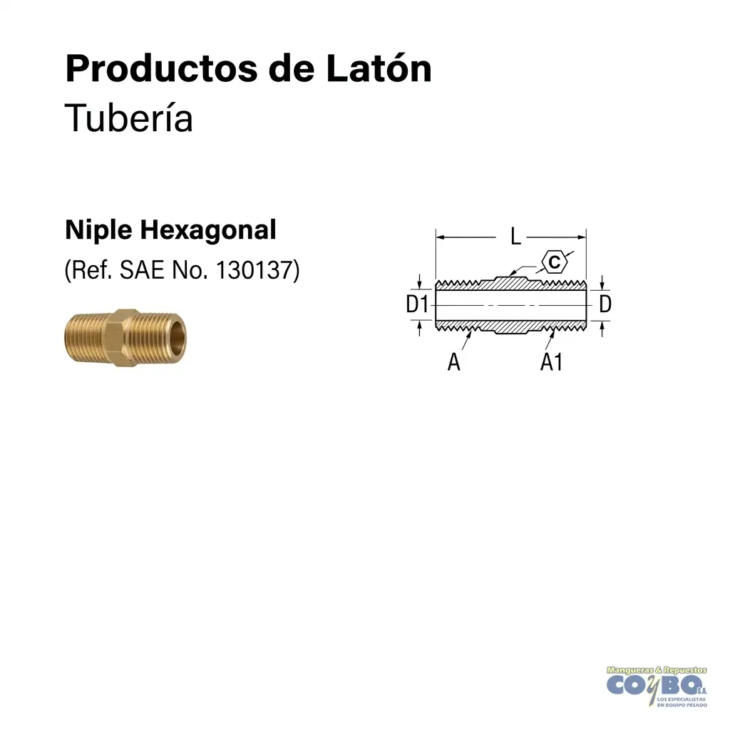 NIPLE CORTO HEXAGONAL NPT 3/8 - Miniatura 2