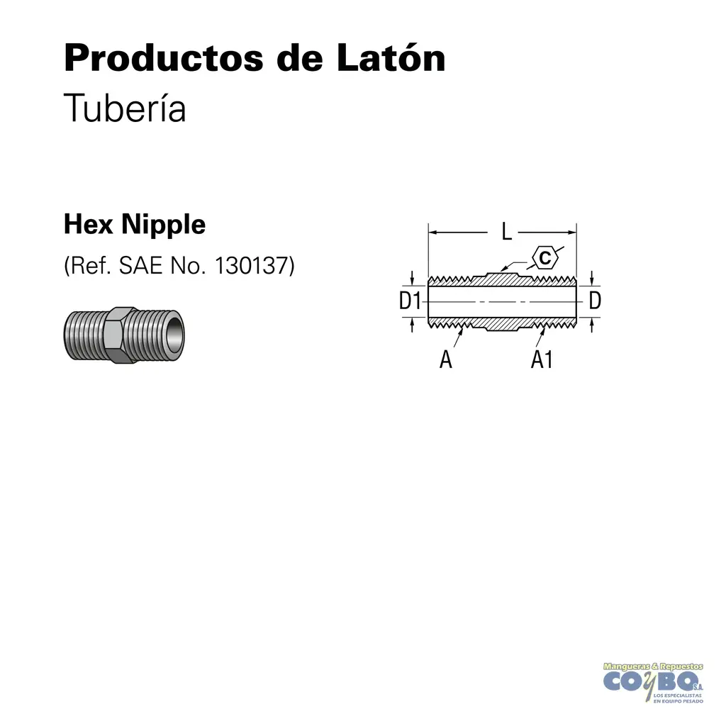 NIPLE CORTO HEXAGONAL NPT 1/2 122B - Miniatura 2