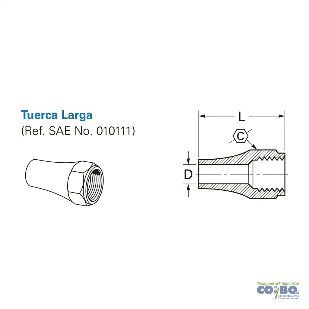 TUERCA LARGA PARA TUBO FLARE 1/4 41FS - Miniatura 4