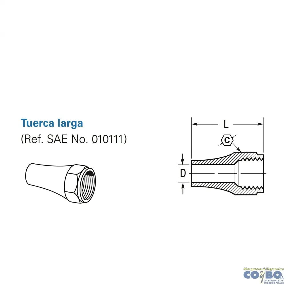 TUERCA LARGA PARA TUBO FLARE 3/8 41FS - Miniatura 4