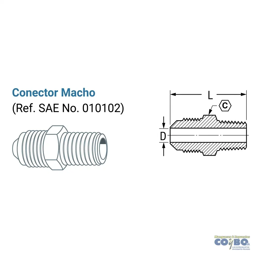 CONECTOR M FLARE 5/8 A M NPT 3/8 48F - Miniatura 2