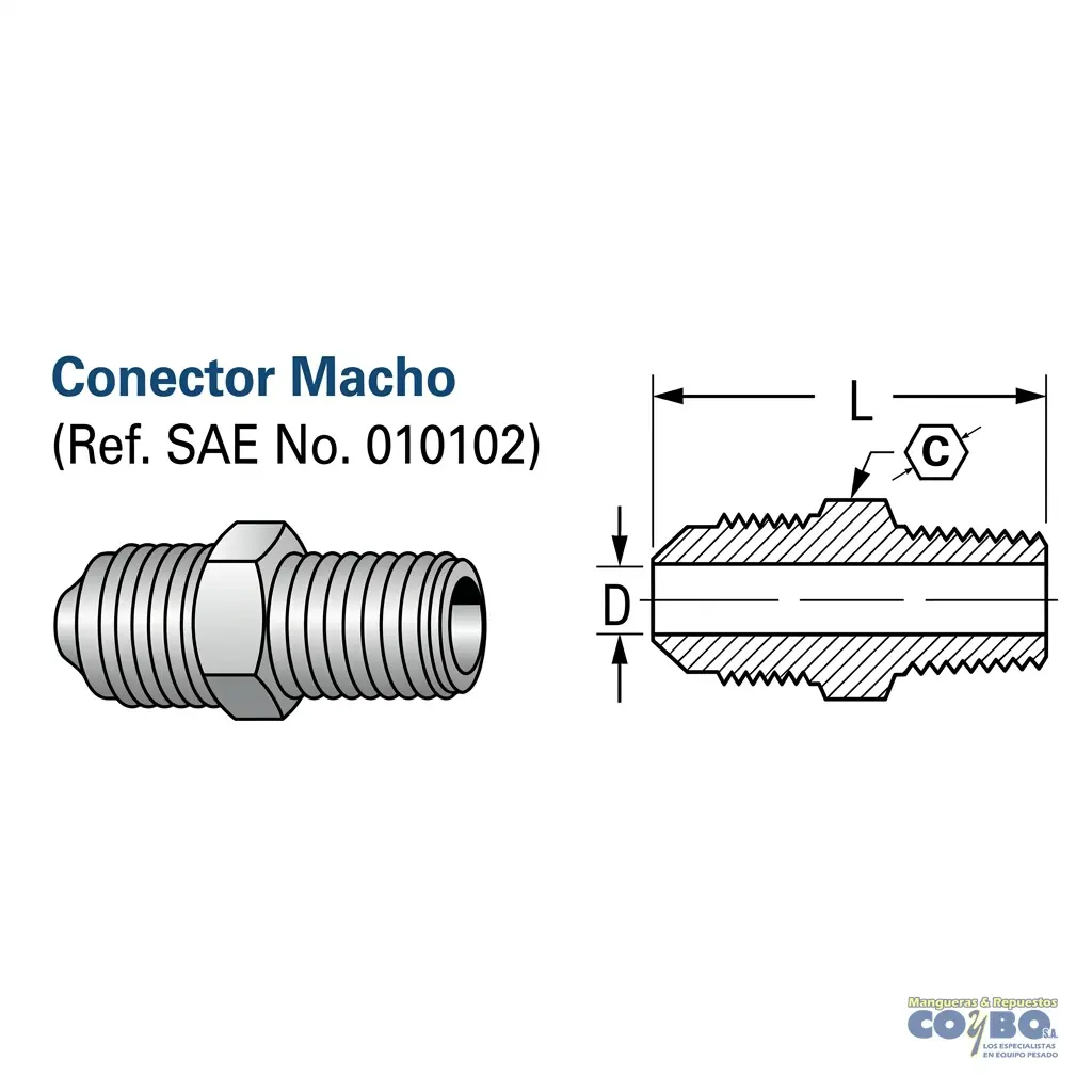 CONECTOR M FLARE 1/4 A M NPT 1/8 48F - Miniatura 2