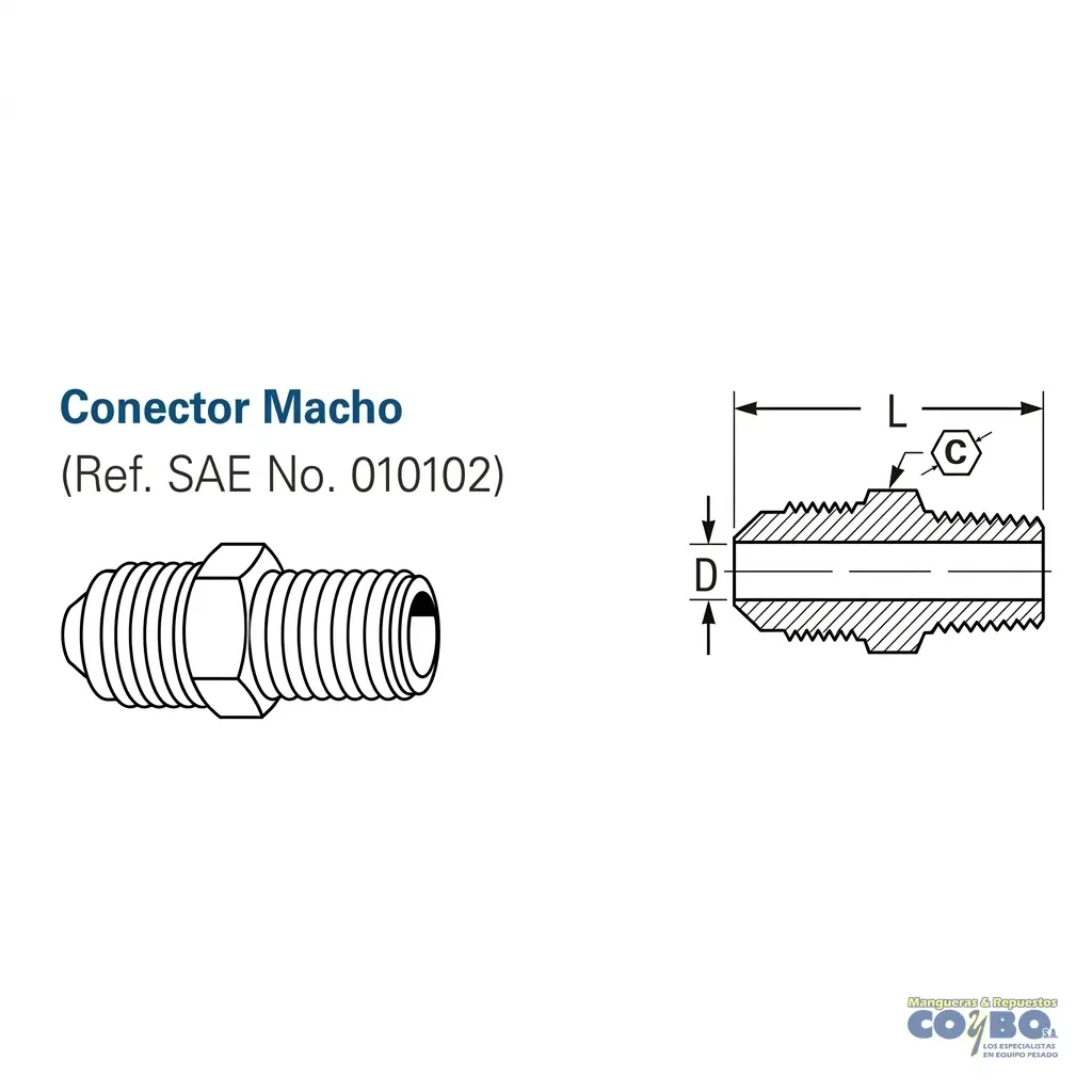 CONECTOR MACHO FLARE 1/4 A M NPT 1/4 48F - Miniatura 2
