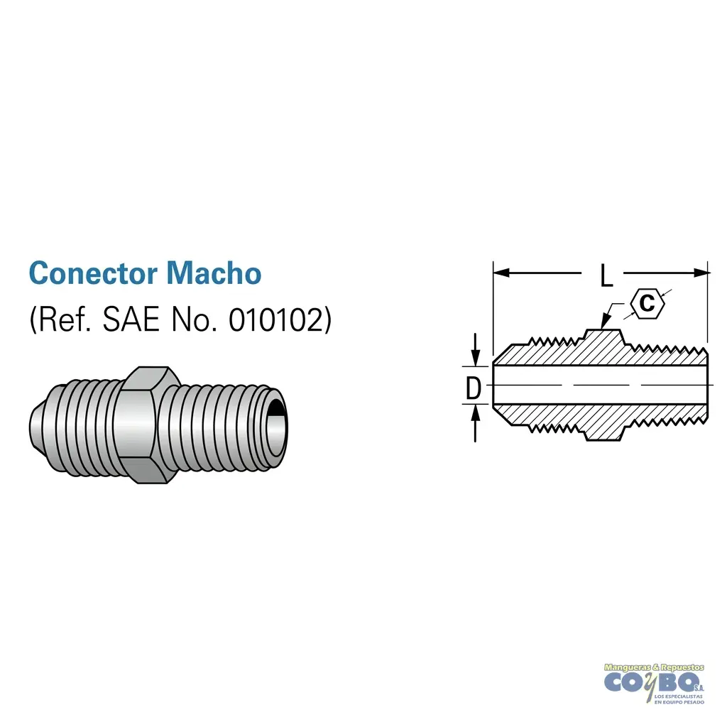 CONECTOR M FLARE 3/8 A M NPT 1/4 48F - Miniatura 2