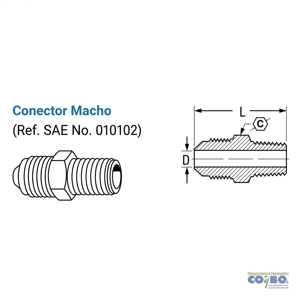 CONECTOR M FLARE 3/8 A M NPT 3/8 48F - Miniatura 2