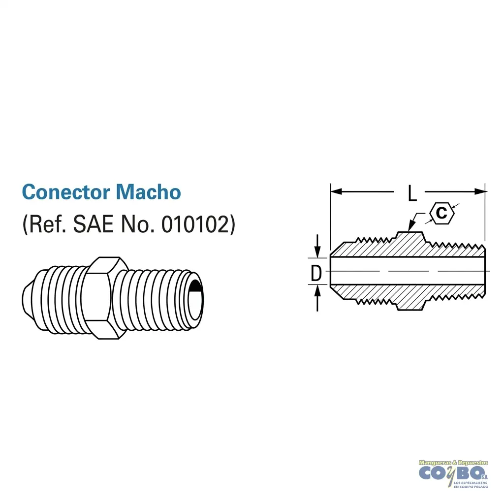 CONECTOR M FLARE 3/8 A M NPT 1/2 48F - Miniatura 2