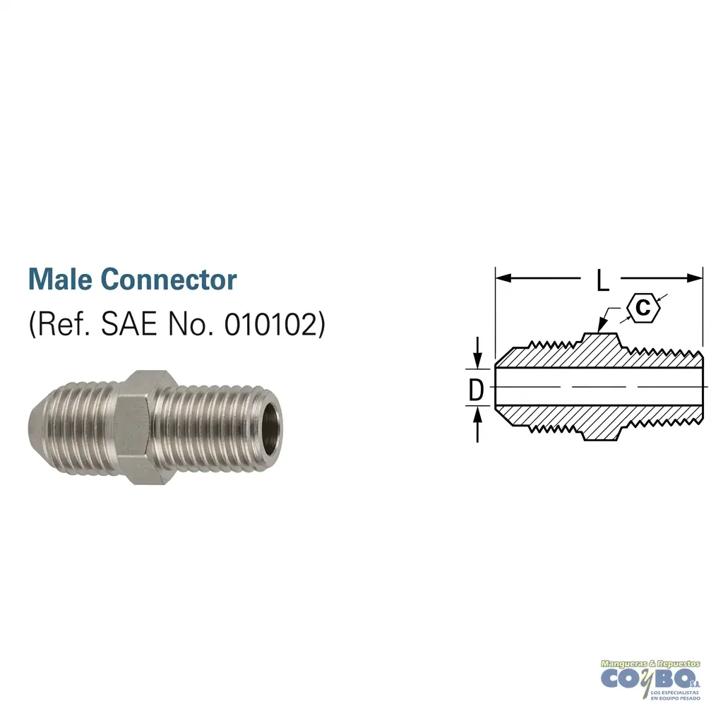 CONECTOR M FLARE 1/2 A M NPT 3/8 48F - Miniatura 2