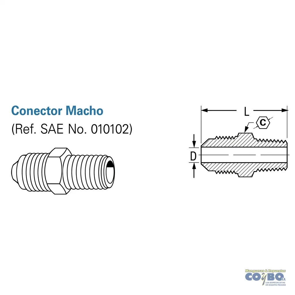 CONECTOR M FLARE 1/2 A M NPT 1/2 48F - Miniatura 2