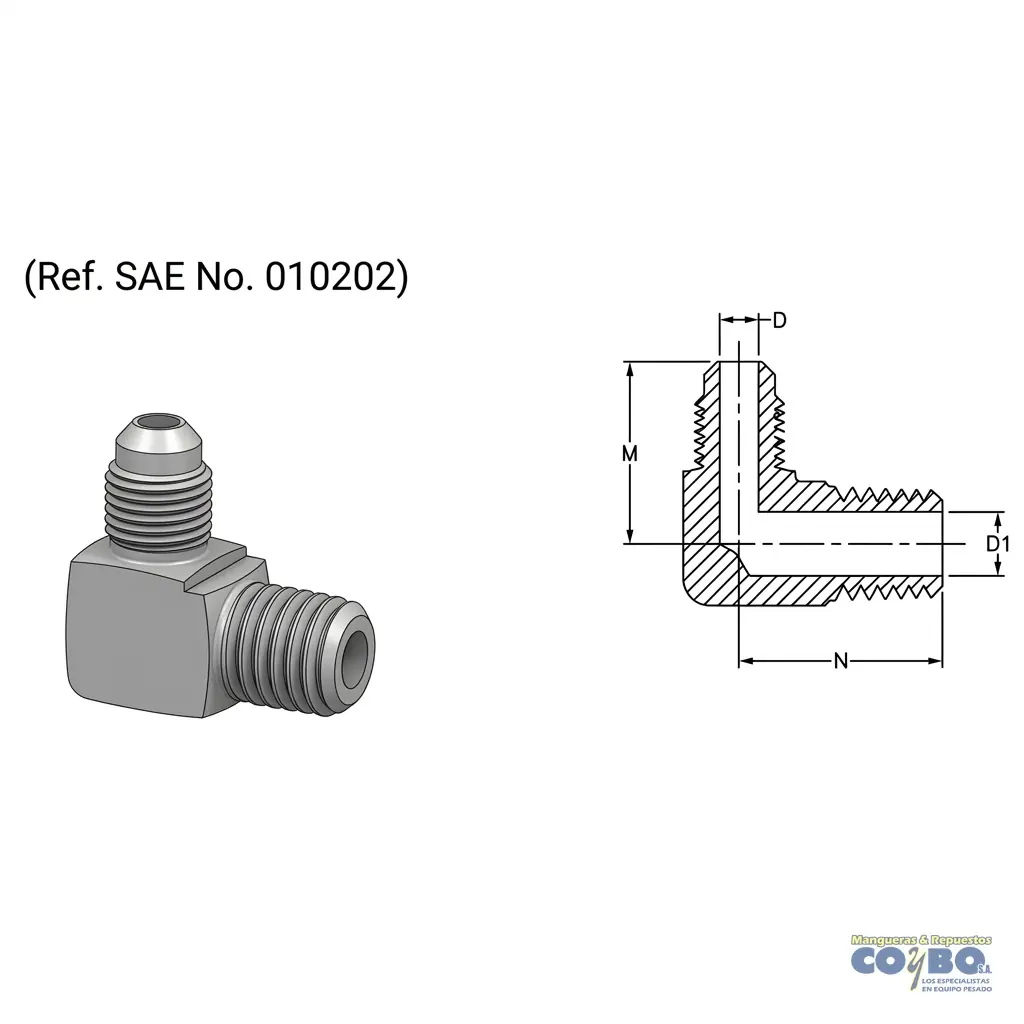 CONECTOR 90 M FLARE 5/8 A M NPT 1/2 49F - Miniatura 2