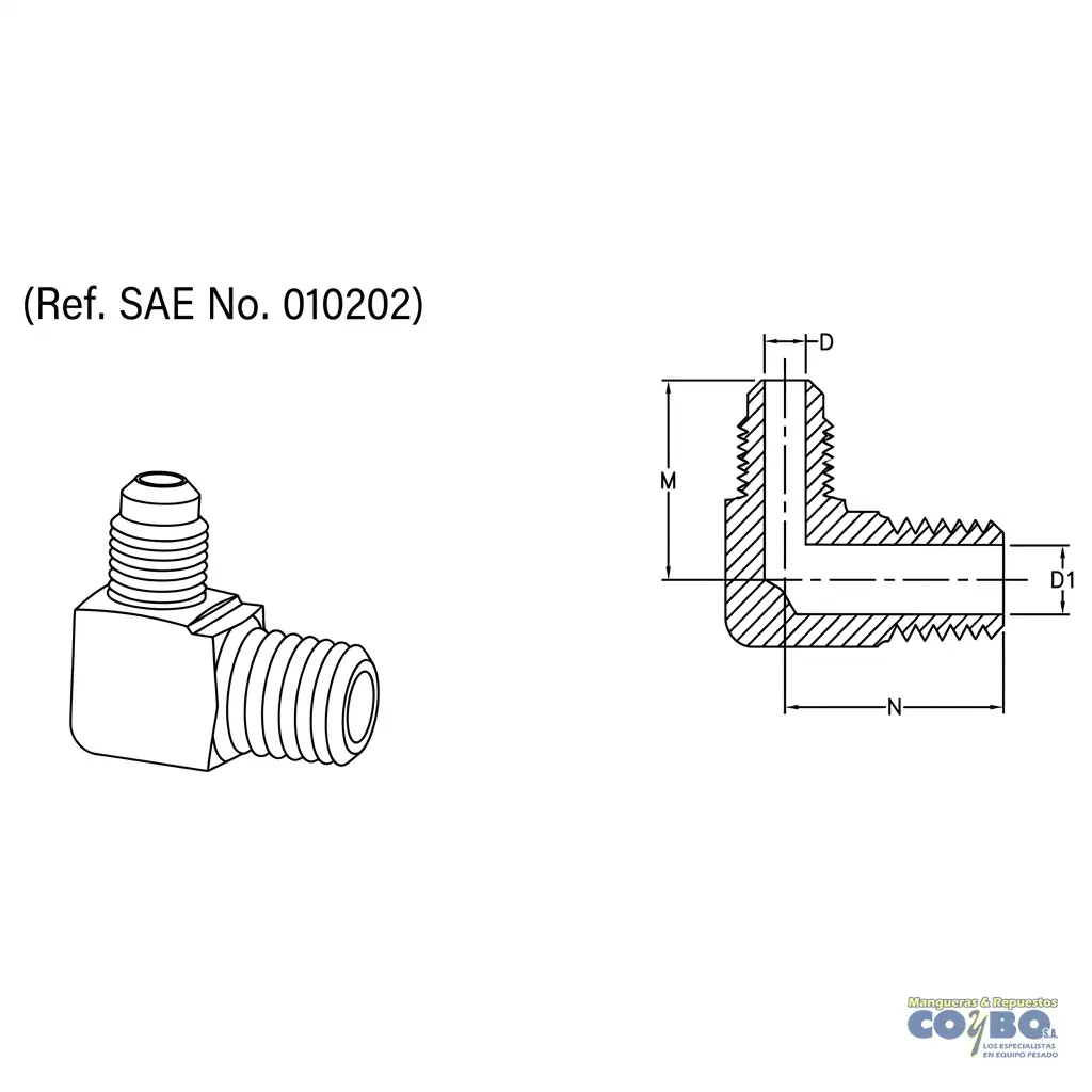 CONECTOR 90 M FLARE 1/4 A M NPT 1/8 49F - Miniatura 2