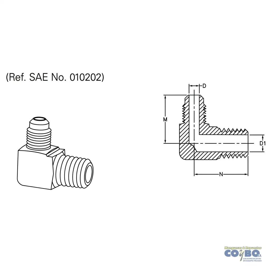 CONECTOR 90 M FLARE 1/4 A M NPT 1/4 49F - Miniatura 2