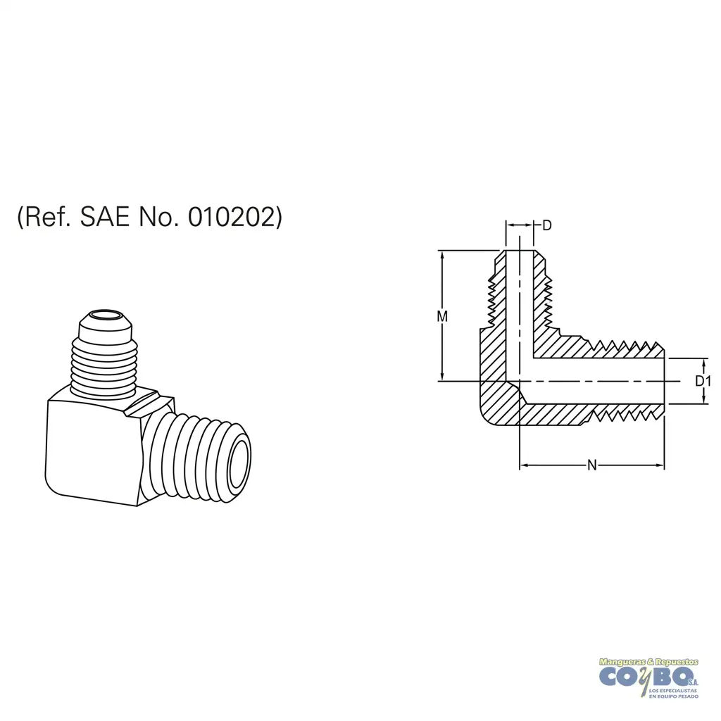 CONECTOR 90 M FLARE 3/8 A M NPT 1/4 49F - Miniatura 2