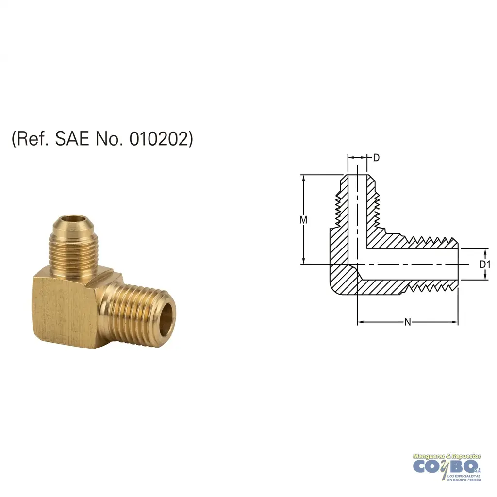 CONECTOR 90 M FLARE 3/8 A M NPT 3/8 49F - Miniatura 2