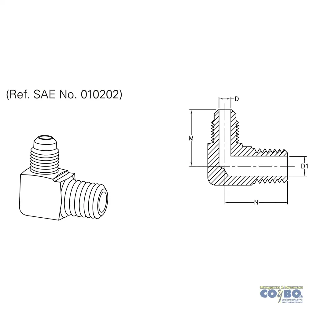 CONECTOR 90 M FLARE 1/2 A M NPT 3/8 49F - Miniatura 2