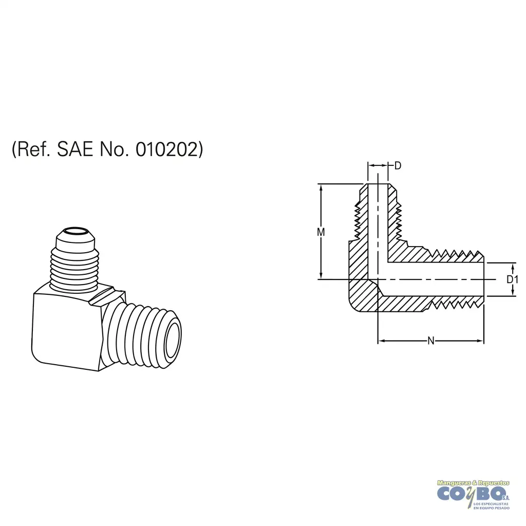CONECTOR 90 M FLARE 1/2 A M NPT 1/2 49F - Miniatura 2