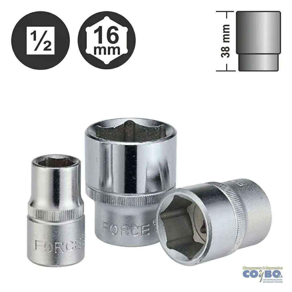 CUBO 16MM ESP 1/2 CORTO CROMADO 6PTOS - Imagen 1