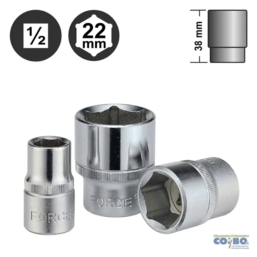 CUBO 22M ESP 1/2 CORTO CROMADO 6PTOS - Imagen 1
