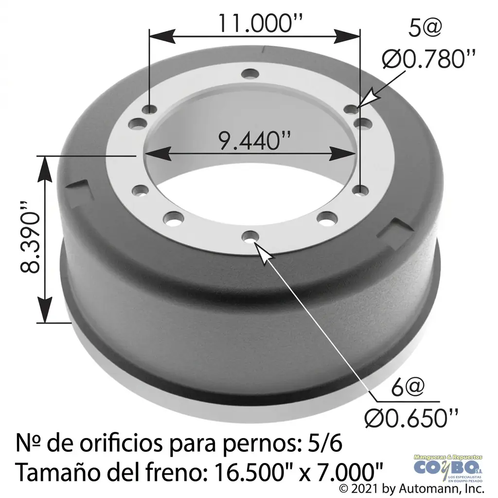 TAMBOR 16.5X9.44X11X8.38X5/6H FRENO - Imagen 1