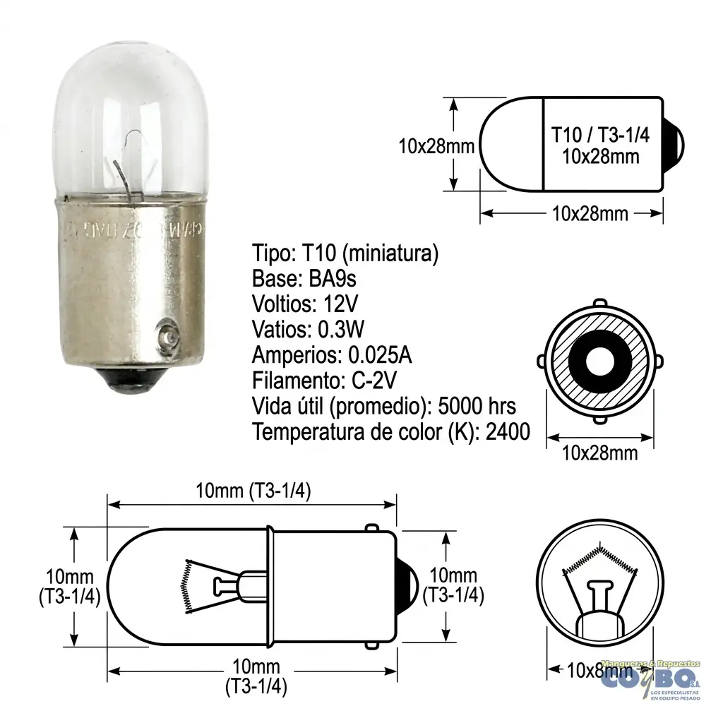 BOMBILLO 12V 1 CONT 5W MEDIANO - Imagen 1