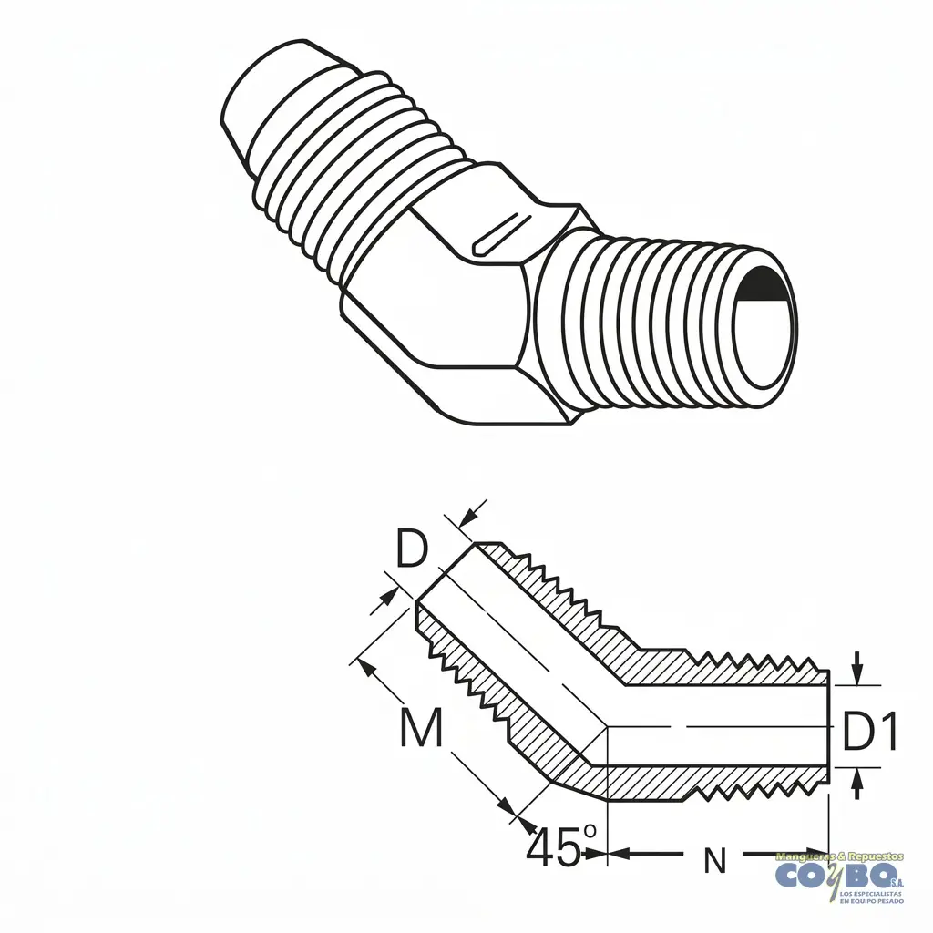 CONEC C5355 45 M JIC 5/16 A M NPT 1/8 - Miniatura 2