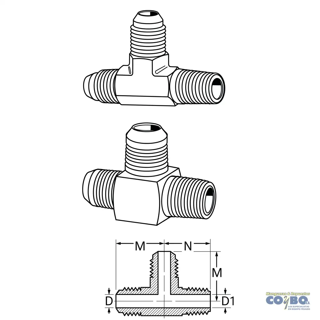 TEE M JIC 3/8 A M NPT 3/8 LADO - Miniatura 2