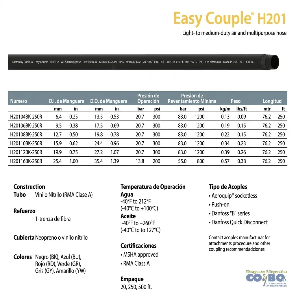 MANG 3/4 EATON MULTIPRO NEGRA 300PSI - Imagen 1