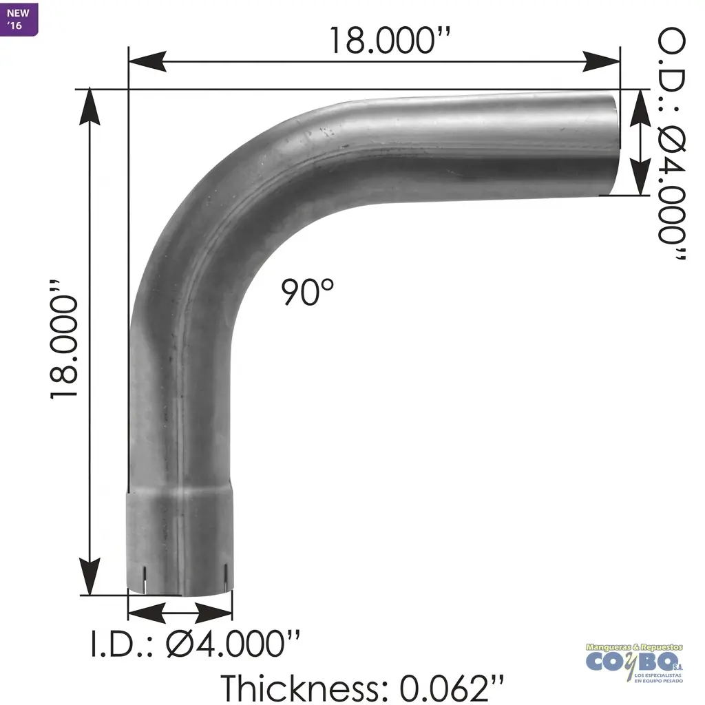 CODO MUFLA 4X18X18" 90° C/CAMP ALUMINIZ - Miniatura 2
