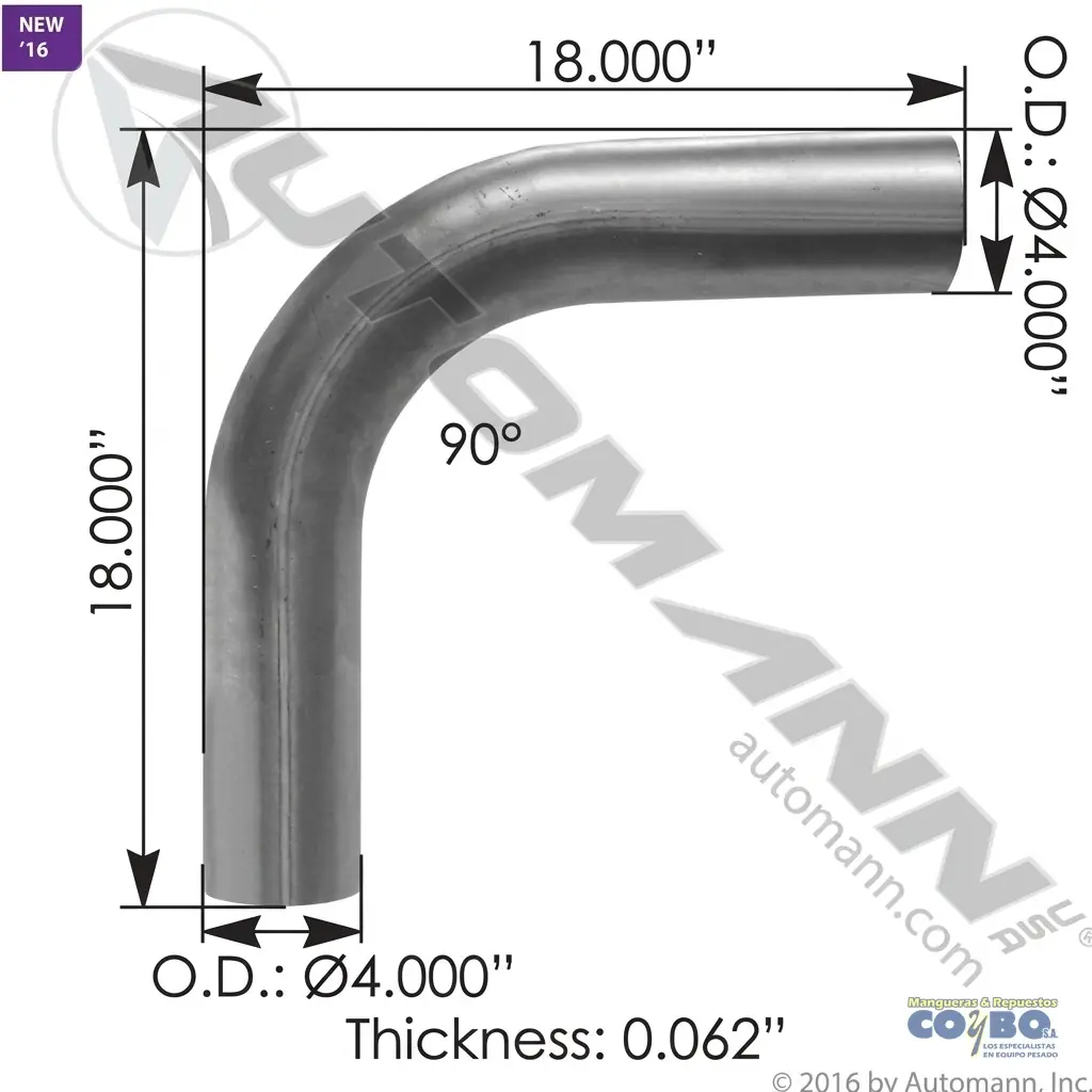 CODO MUFLA 4X18X18X 90° LISO ALUMINIZADO - Miniatura 2