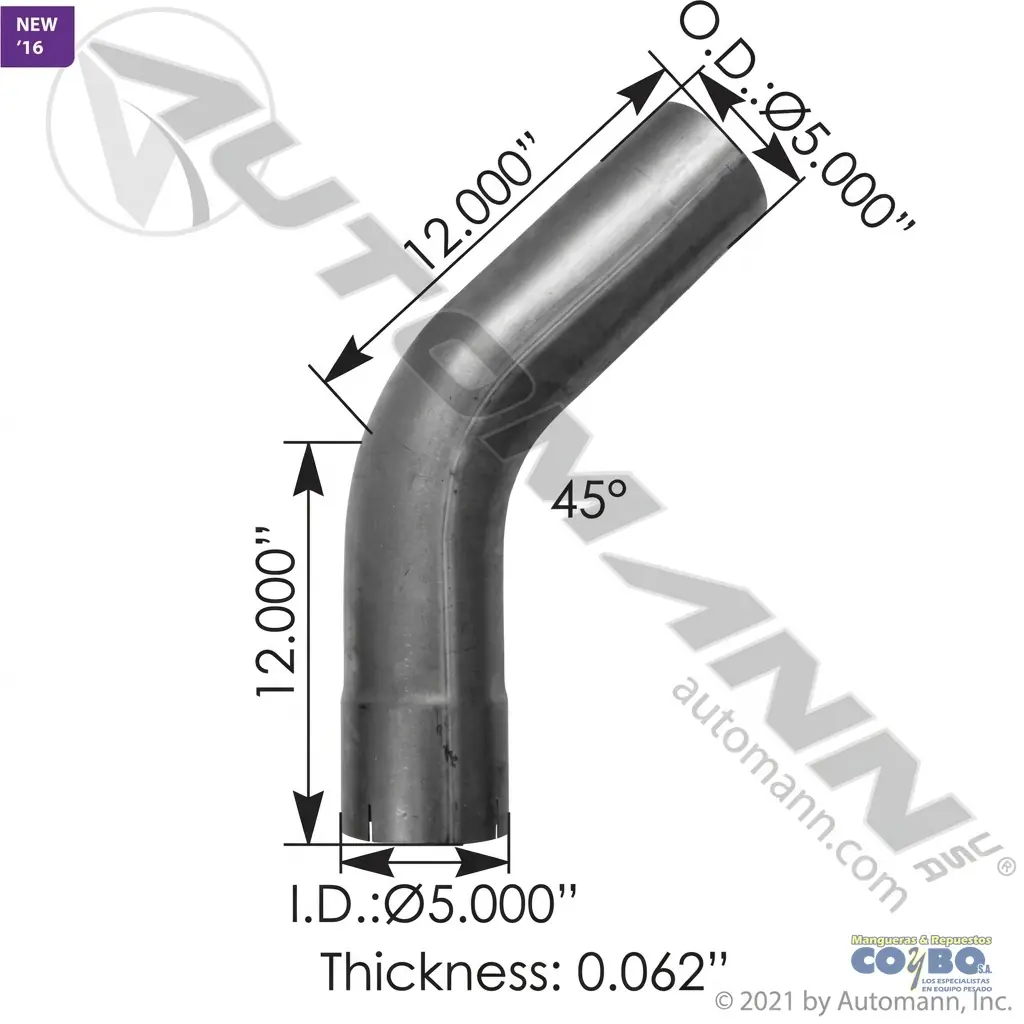 CODO MUFLA 5X12X12 45° C/CAMP ALUMIN - Miniatura 2