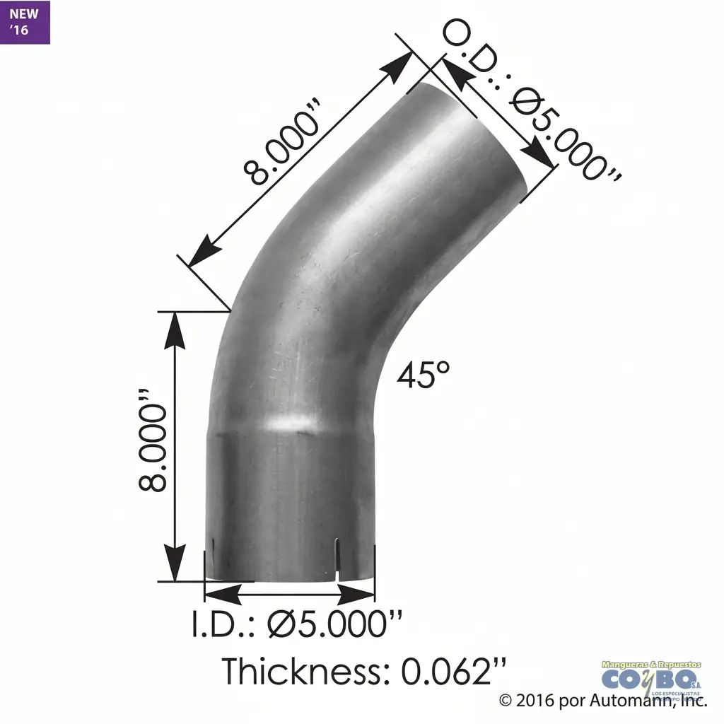 CODO MUFLA 5X7X3.69" 45° C/CAMP ALUMIN - Imagen 1