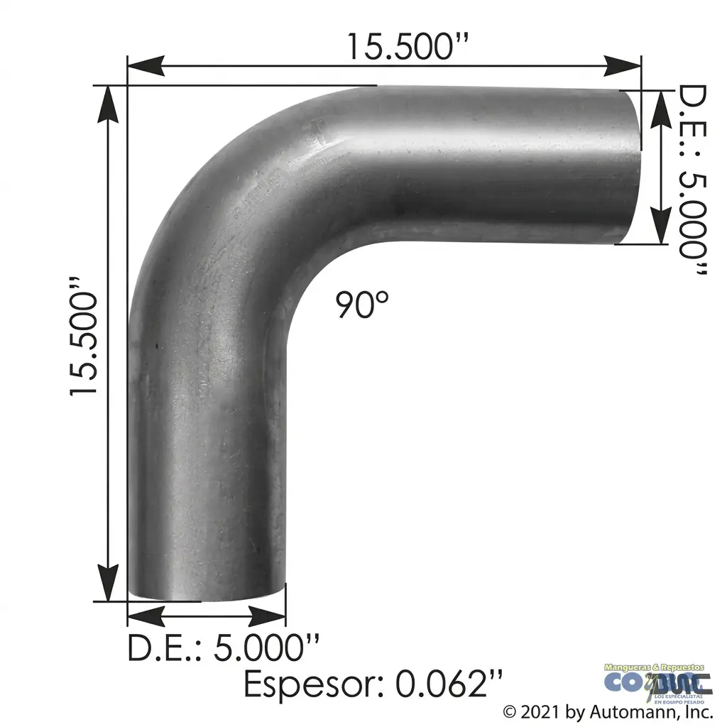 CODO MUFLA 5X15.5X15.5 90° LISO ALUMINIZ - Miniatura 2
