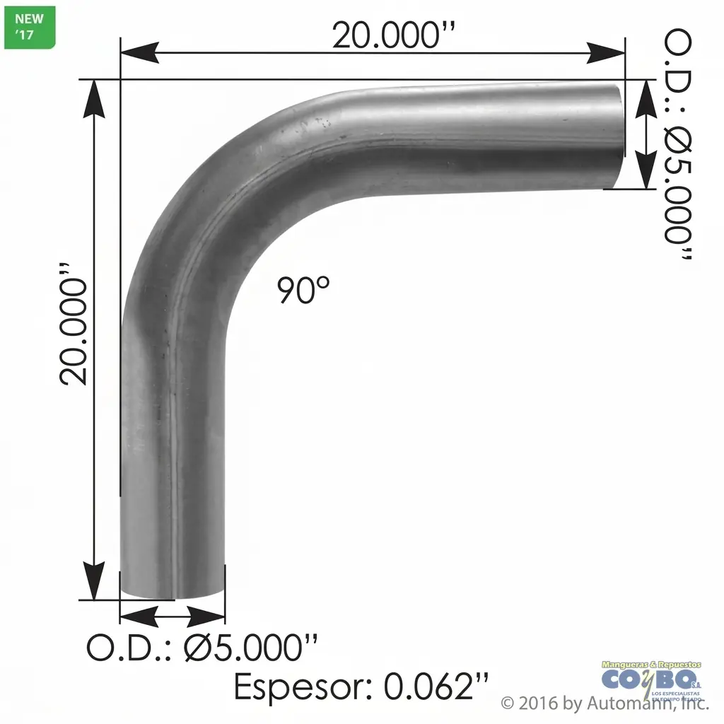 CODO MUFLA 5X20X20 90° LISO ALUMINIZADO - Imagen 1